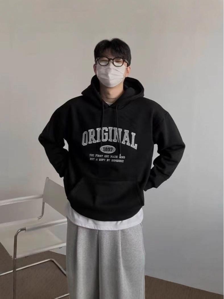 Korean Unisex College Style Fleece-Lined Hoodie - Autumn/Winter Trend M