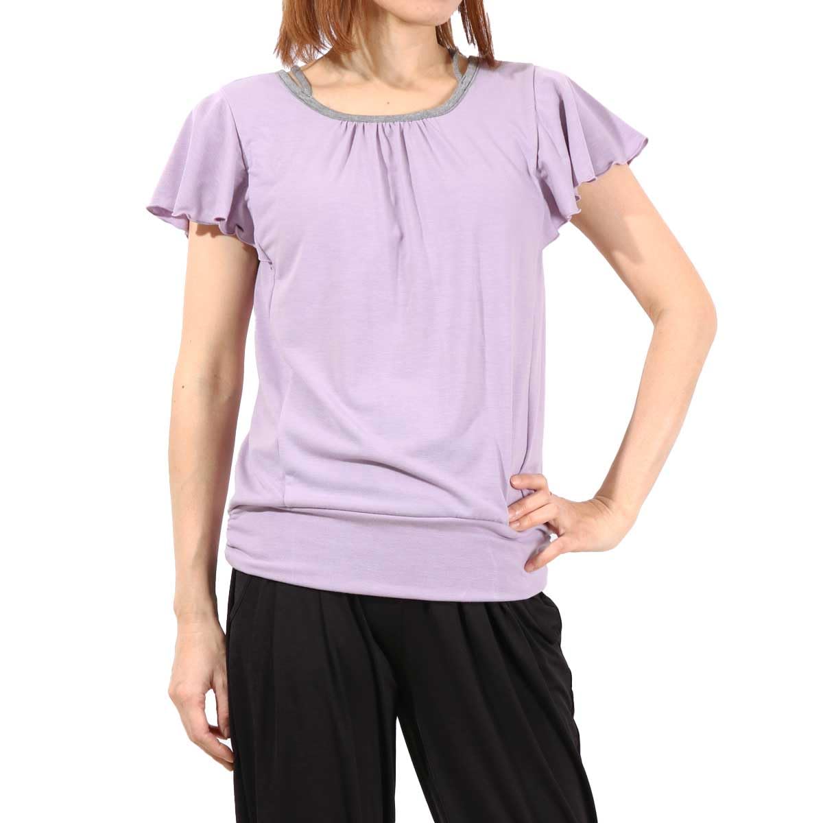 

one Yoga Cupped Ruffle French Sleeve Size M Pane(t) Wear, Fitness, T-Shirt, Training, Women s, Lavender,