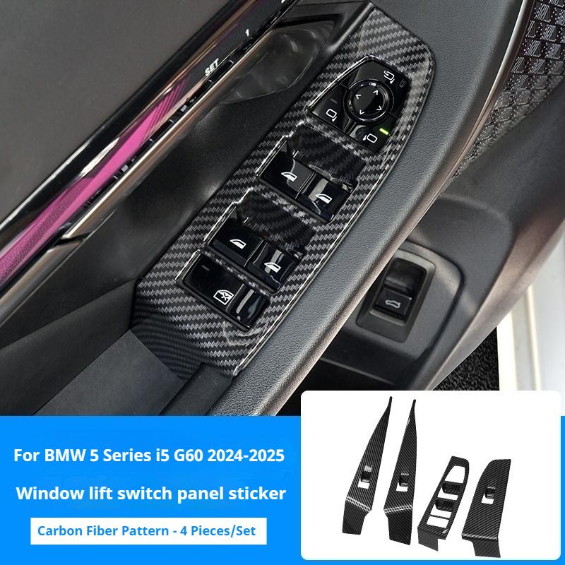 

LHD Carbon Fiber material For BMW 5 Series i5 G60 2025 Window Glass Lifting Buttons Frame Decoration Cover Trim Car Accessories