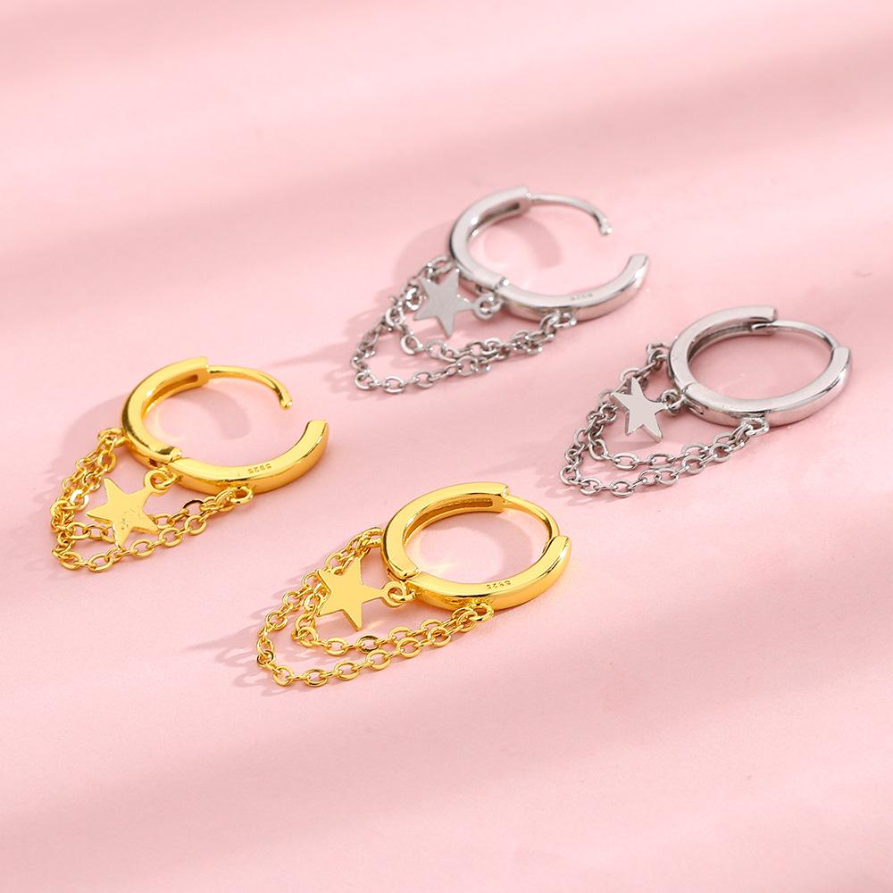 925 Sterling Silver Double Layer Tassel Star Hoop Earrings For Women 2023 Korean Wedding Party Jewelry Gift Female Pendientes