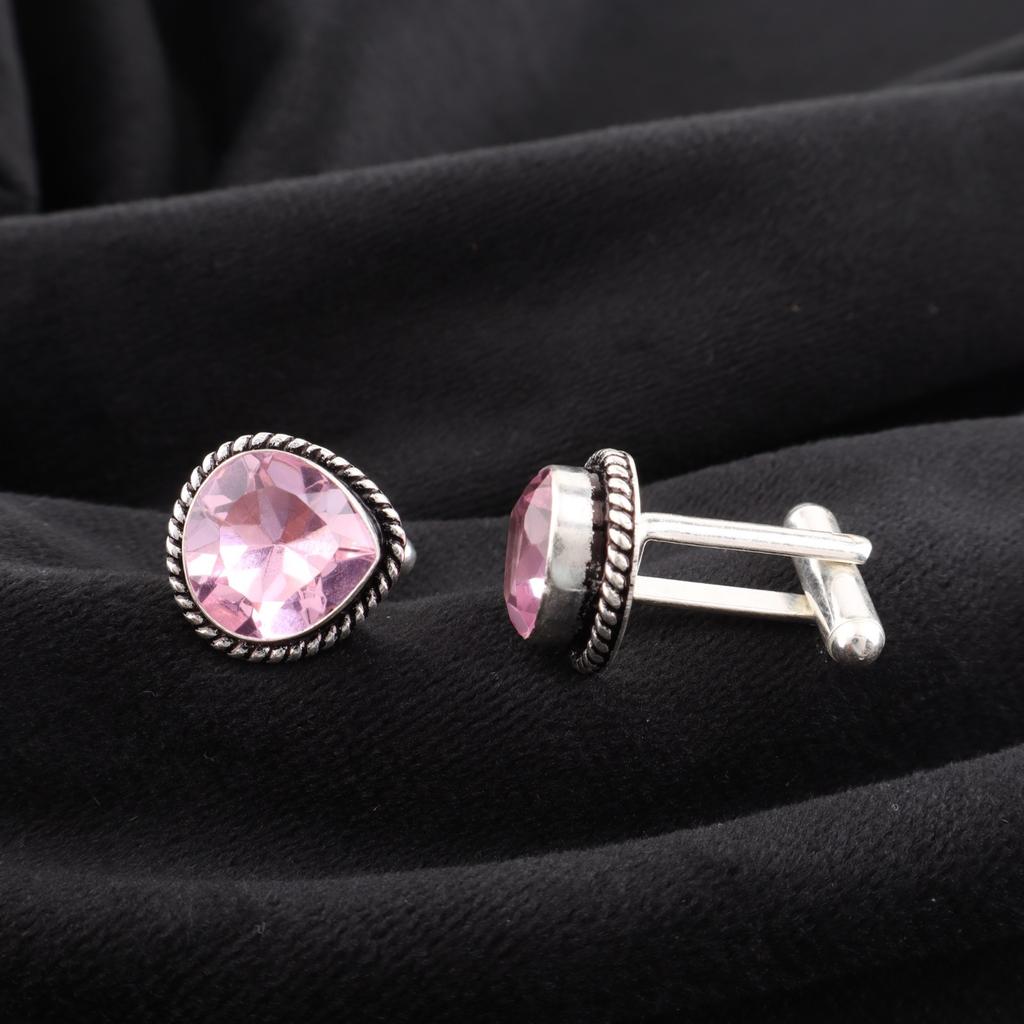 Morganite Gemstone 925 Sterling Silver Jewelry Handmade Wedding Cufflinks 0.62" CL-8-9