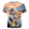 Short-sleeve cute cat print children's summer clothing, cartoon girls' pretty and beautiful top, casual round-neck T-shirt