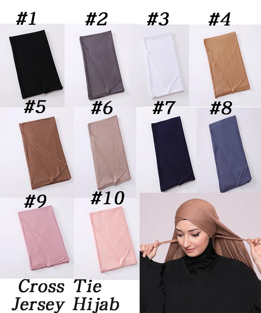 Classic Jersey Hijabs Cross Tie Instant Scarf Plain Solid Color Scarves Style Head Wrap Headscarf For Women Soft Turban