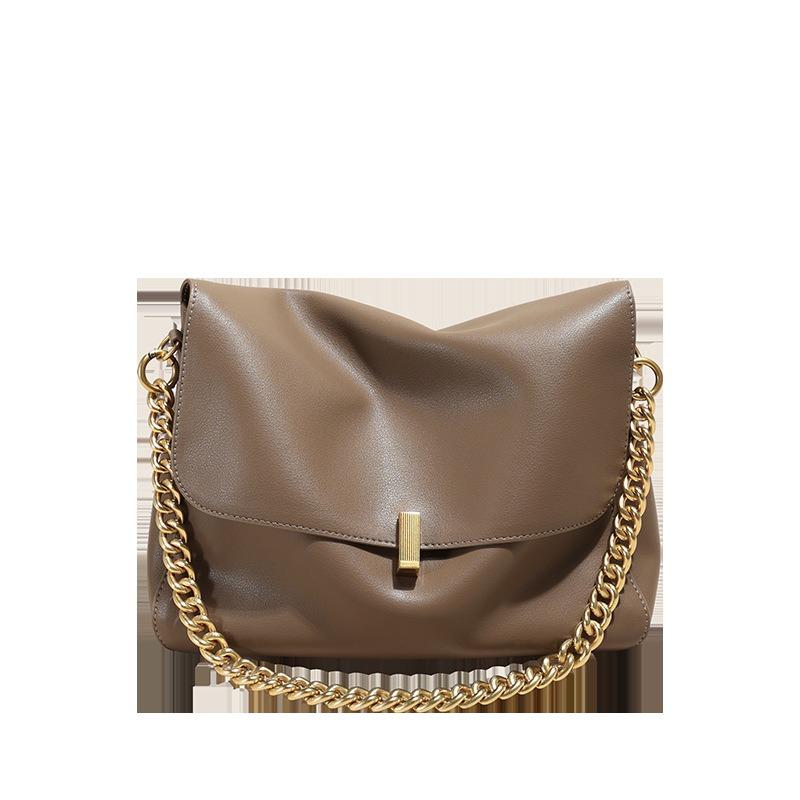 Cowhide large bag, crossbody bag, women's 2026 new style, niche high-end chain bag, large capacity commuting shoulder bag