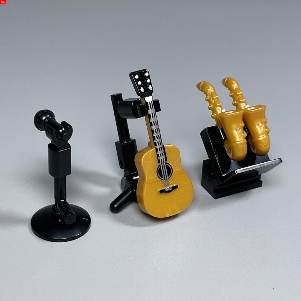 MOC Bricks DIY Music Instrument Guitar Bass saxophone Microphone Loudspeaker Box Educational Building Blocks Toys Gifts