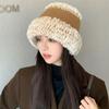 Winter Warm Two-tone Fleece Knit Hat with Fur