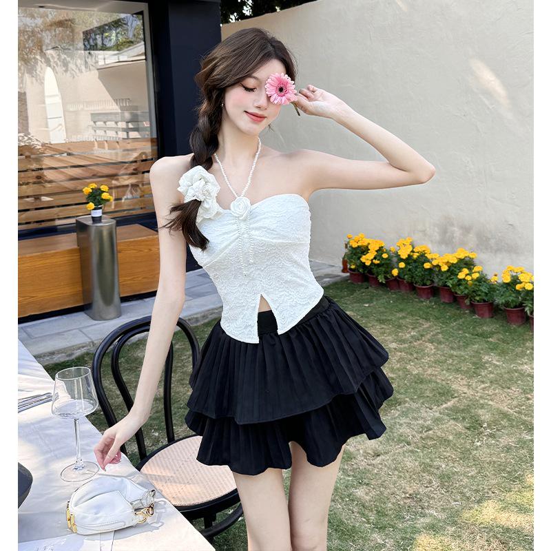 

Летний кружевной топ-халтер и юбка, комплект из двух предметов - Сексуальный и модный Large