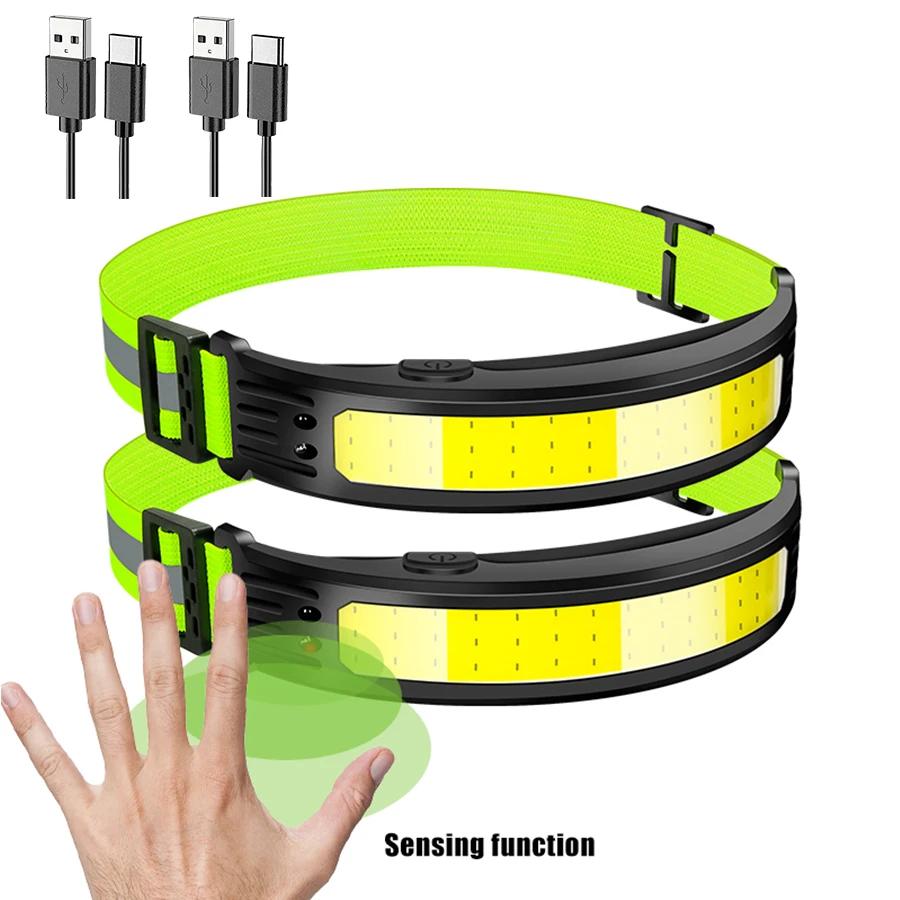 Sensor Headlamp LED Head Flashlight Rechargeable Headlight Head Torch Built-in Battery 5 Lighting Modes Fishing Camping Lantern