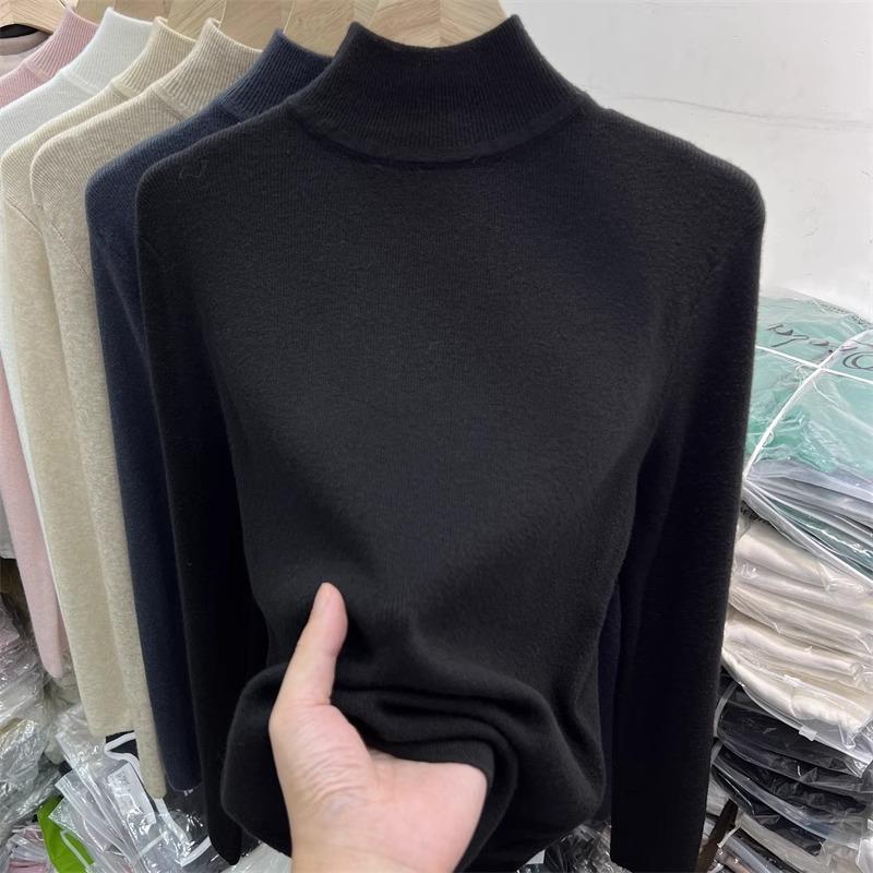 Lazy Style Mock Neck Sweater Fall Winter Slim Warm Inner Wear Women Base Layer Knit Top