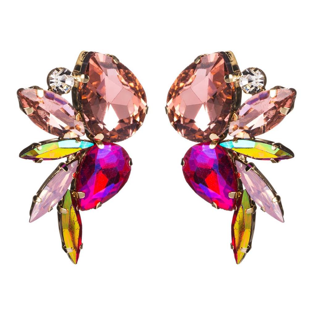 Boucles d'oreilles exagérées en cristal coloré européen et américain avec diamants pour femmes
