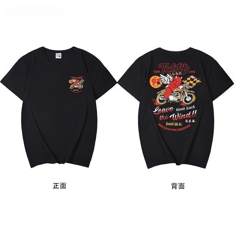 Trendy Brand Shortsleeved Tshirt Unisexs Summer Cotton Trendy Motorcycle Print Round Neck Shortsleeved Loose Casual Tshirt