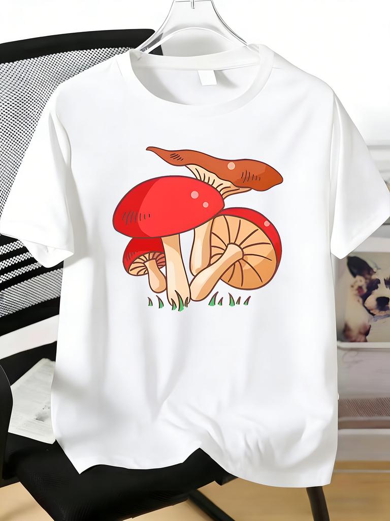 Unisexs Tee Vivid Cartoon Red Mushroom Cluster Print Cotton Short Sleeve Male Casual Streetwear Outdoor Daily Basic Fashion Top