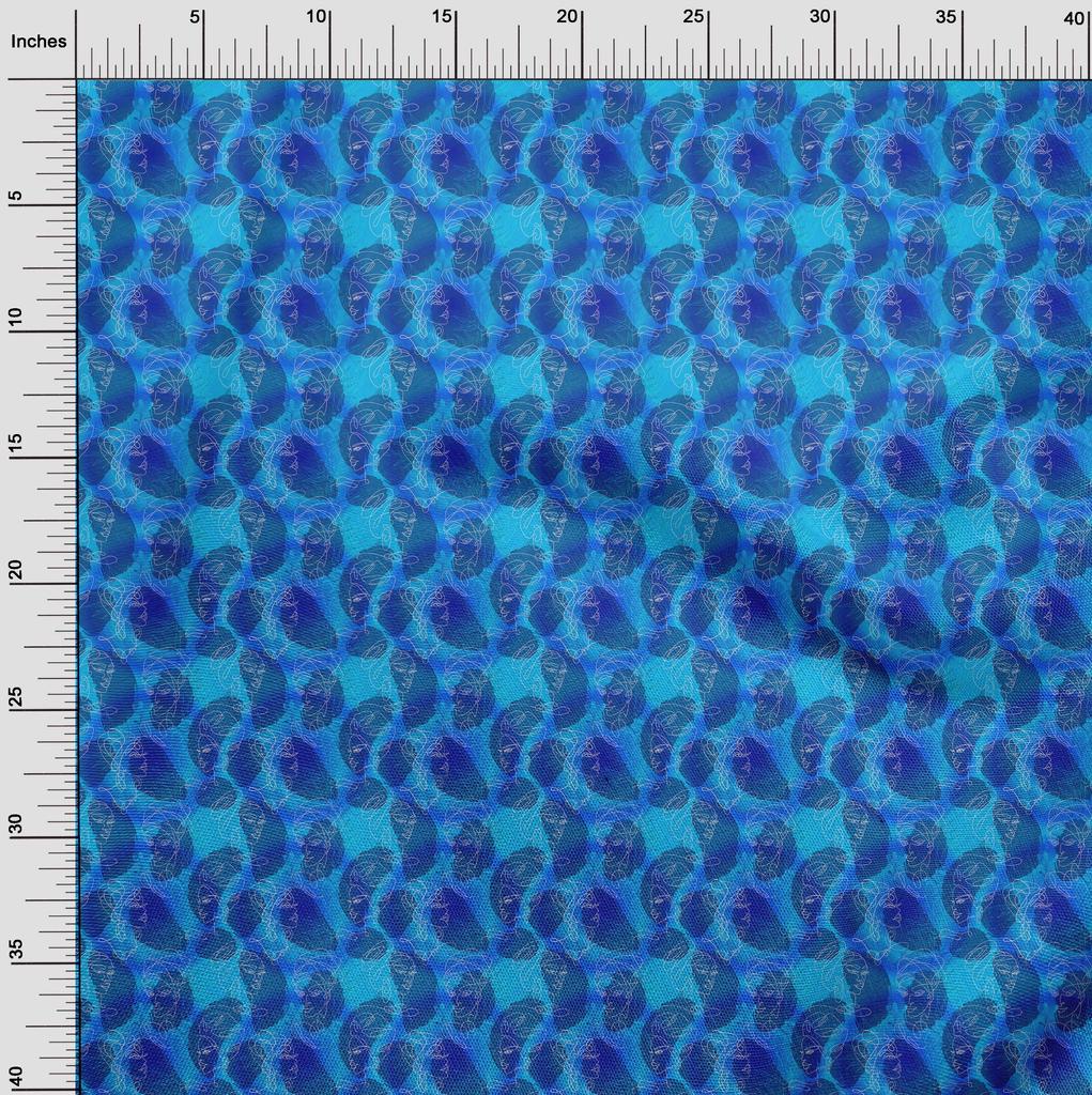oneOone Cotton Poplin Medium Blue Fabric Abstract Illustration Quilting Supplies Print Sewing Fabric By The Yard 42 Inch