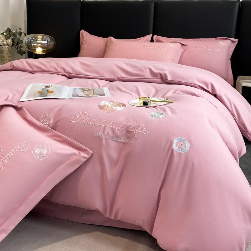 Luxury Soft Cotton Bedding Set With Embroidered Floral Design Brushed Finish Ruffled Hem Breathable Skin-Friendly All