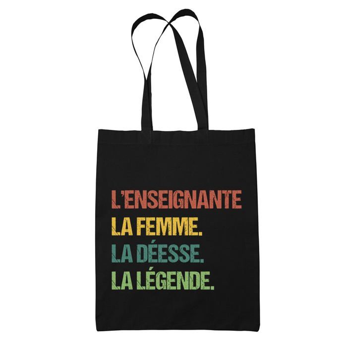 Tote bag - PLANETEE - L'enseignante Déesse Légende Vintage - Coton - Noir - Imprimé en France