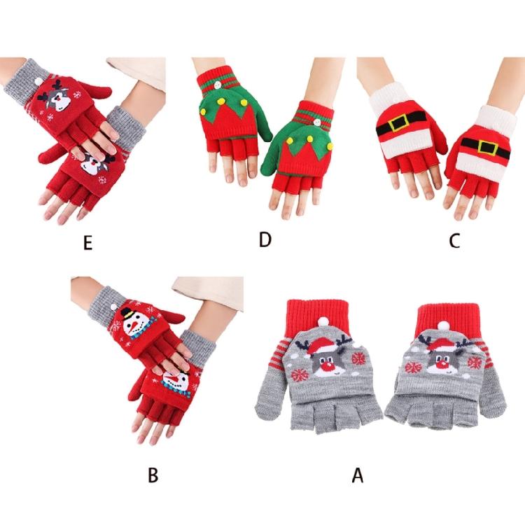Soft Winter Gloves Warm Mitten Flip Half&Full Finger Christmas Convertible Glove