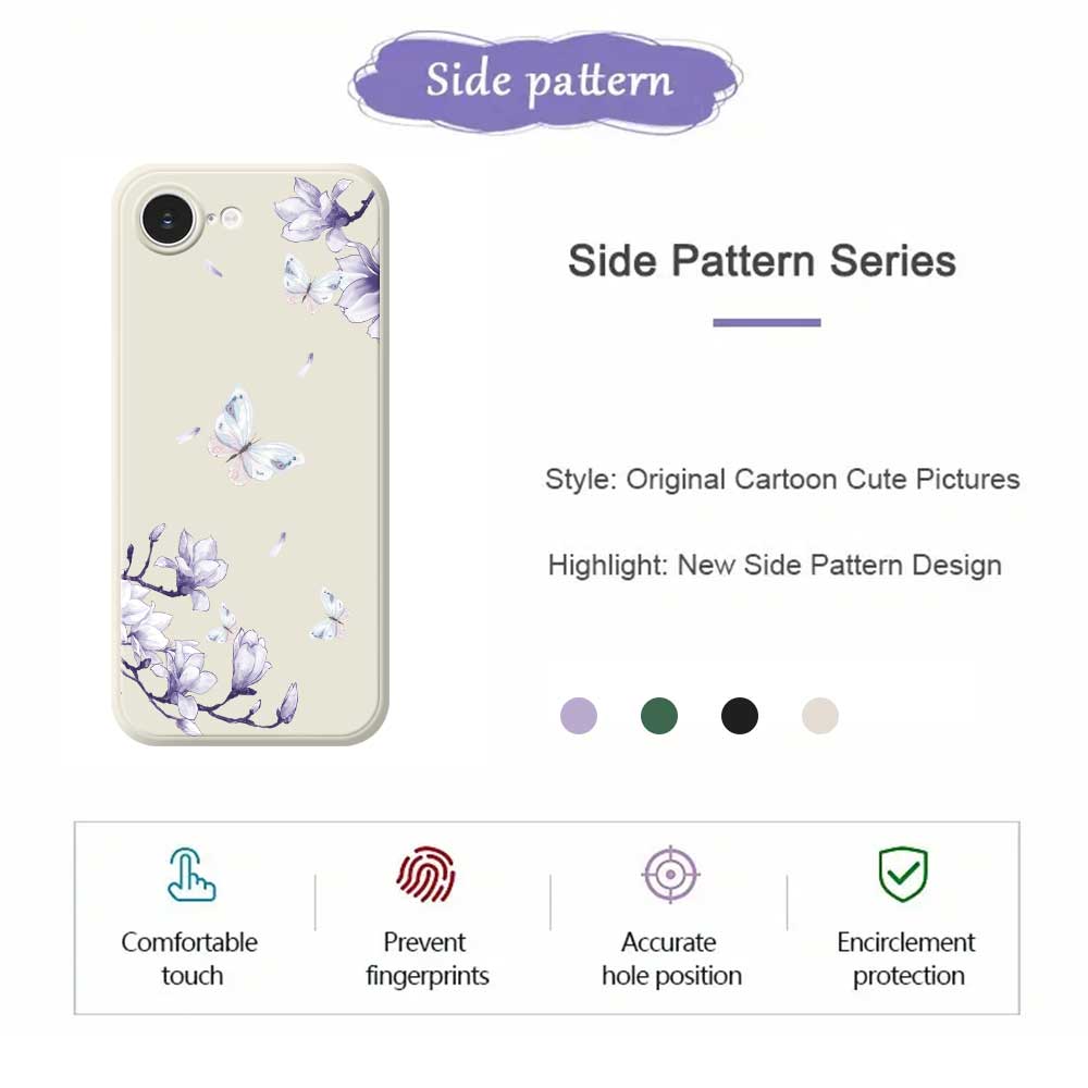 For iPhone 16e Case Butterfly Magnolia Pattern Printing Straight Edge TPU Phone Back Cover