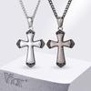 Vnox Men's Punk Cross Necklace, Stainless Steel Cross Pendant with Cuban Link Chain, Vintage Silver Color Jewelry for Men Boys