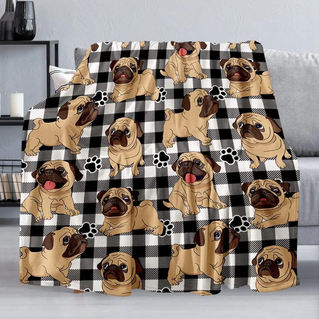 Colorful Pug Dogs Funny Puppy Fuzzy Flannel Blanket Throw, Super Soft Lightweight Blanket Throw for Couch Chair Sofa,Bed Blanket