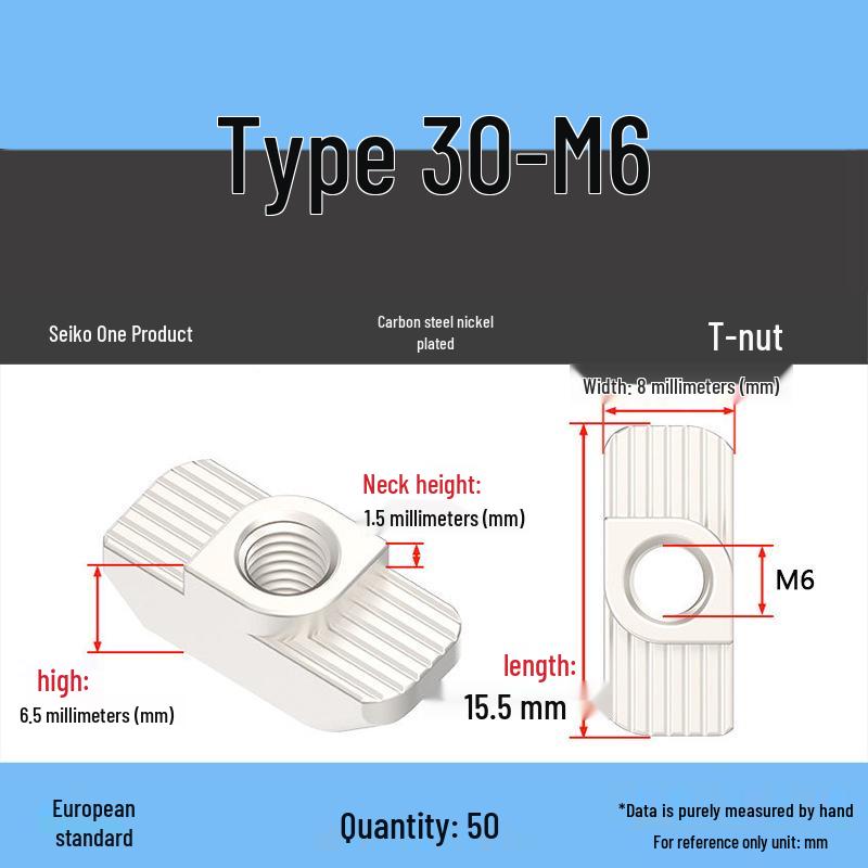 Dadi per Profilati di Alluminio a T-Slot Standard Europeo: Dadi ad alette M3-M8, Tipi 20/30/40/45.