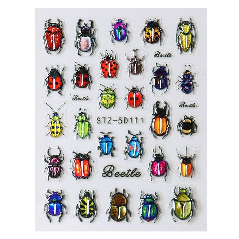 New Nail Art Stickers 5D Embossed Three-dimensional Cartoon Halloween Multi-color Insect Simulation Nail Stickers