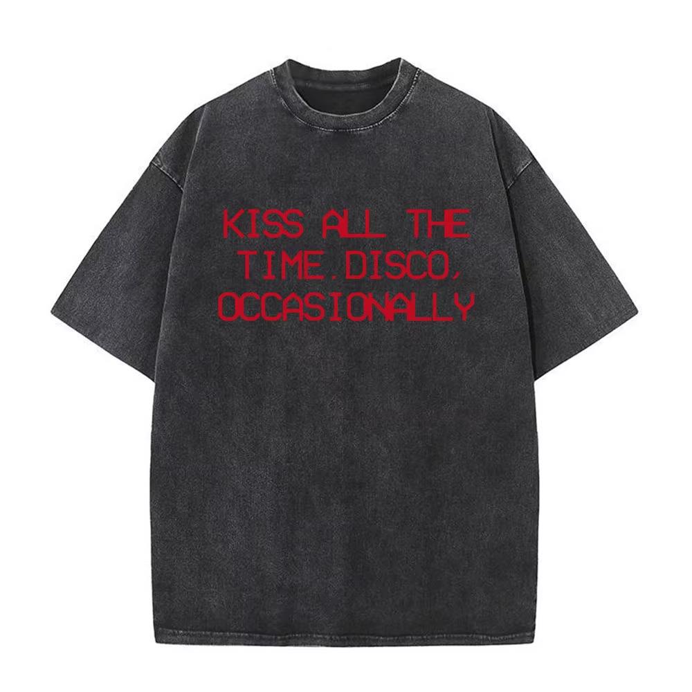 Kuss All The Time Disco Gelegentlich Album Vintage Gewaschen T-Shirts Herren Damen Kleidung Mode Hip Hop Kurze Ärmel T-Shirt