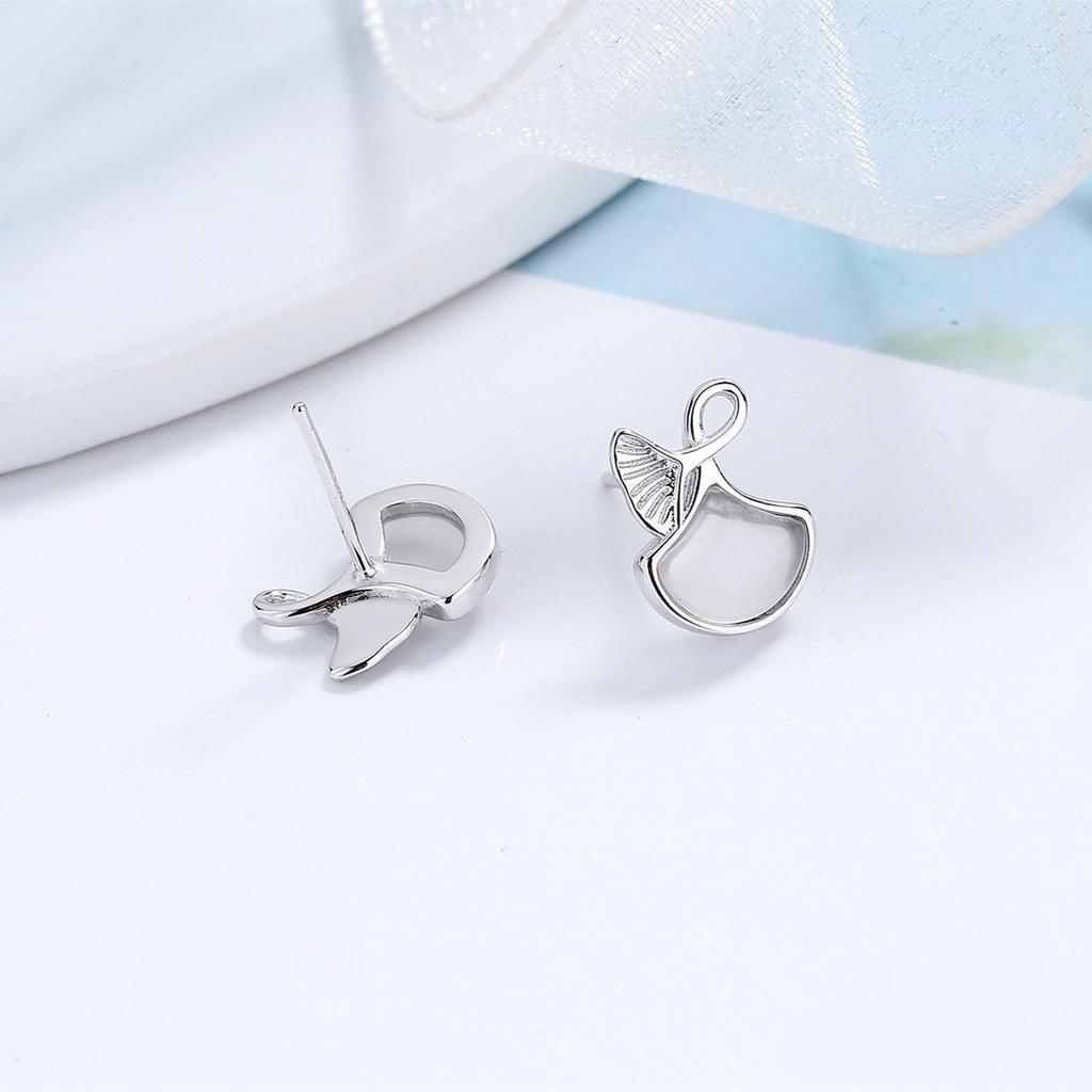 S925 Sterling Silver Sansheng Apricot Stud Earrings Female Excellent Elegant White Fritillary Ginkgo Leaf Earrings Temperament Entry Lux Ear Rings