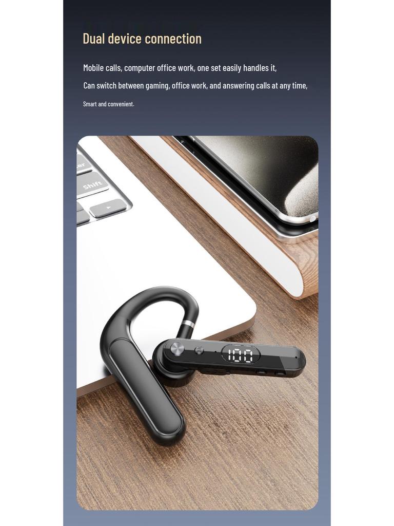6.0 True Wireless Bluetooth Ear Hook Earphones - Noise Cancelling, Ultra-Long Standby, Single Ear