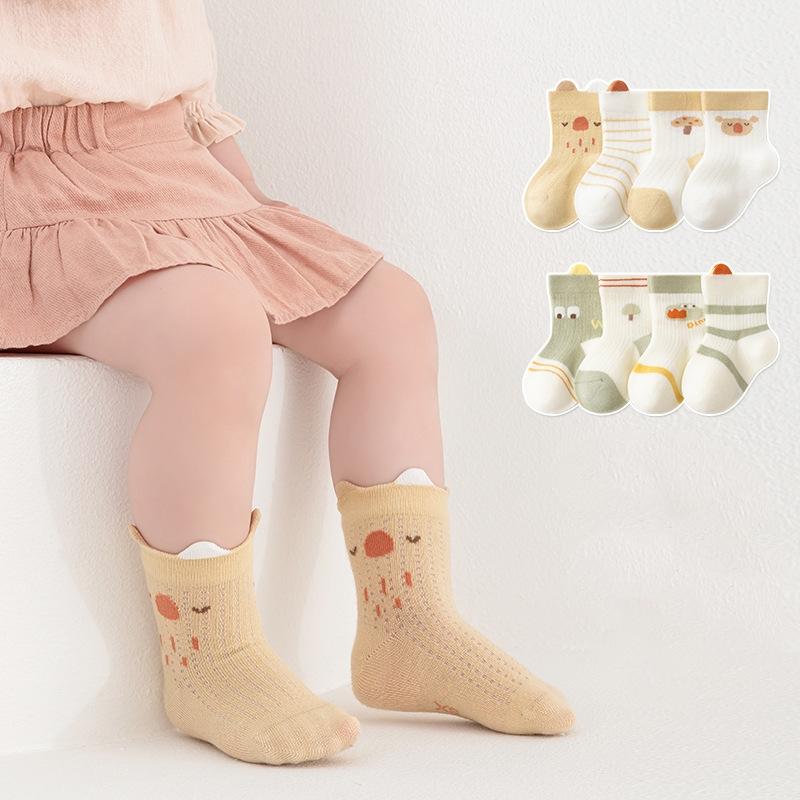 4Pairs/Set Kids Boy Girl Socks Thin Cotton Breathable Mesh Baby Socks Cartoon Soft Children's Socks Summer Home Toddler Baby Sock 0-8Y