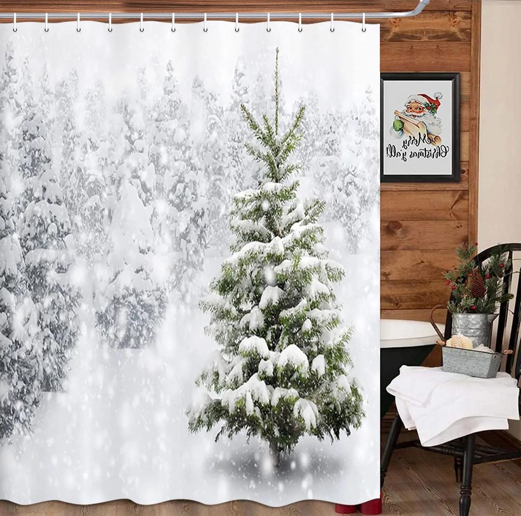 Christmas Shower Curtain Fireplace Gifts&Socks New Year Holiday Bathroom Decor Red Shower Curtains for Christmas Bathroom Sets