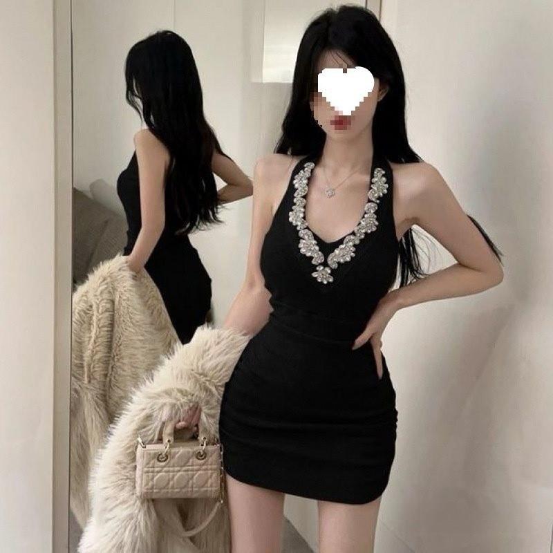 Street Style Diamond Embellished Sleeveless Dress With Turtleneck For Elegant Women