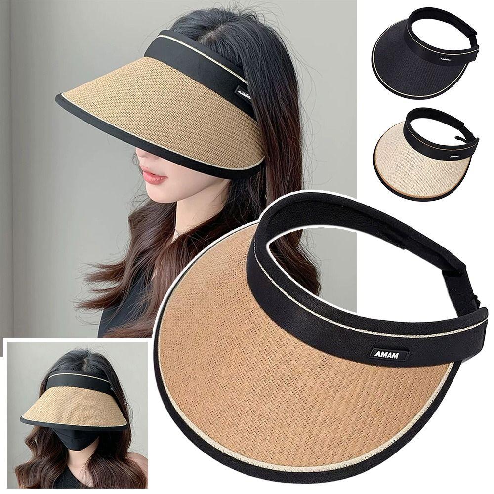 Plaited Design Wide Brim Hat Woven Straw Beach Hat UV Protection Hat Outdoor Activities