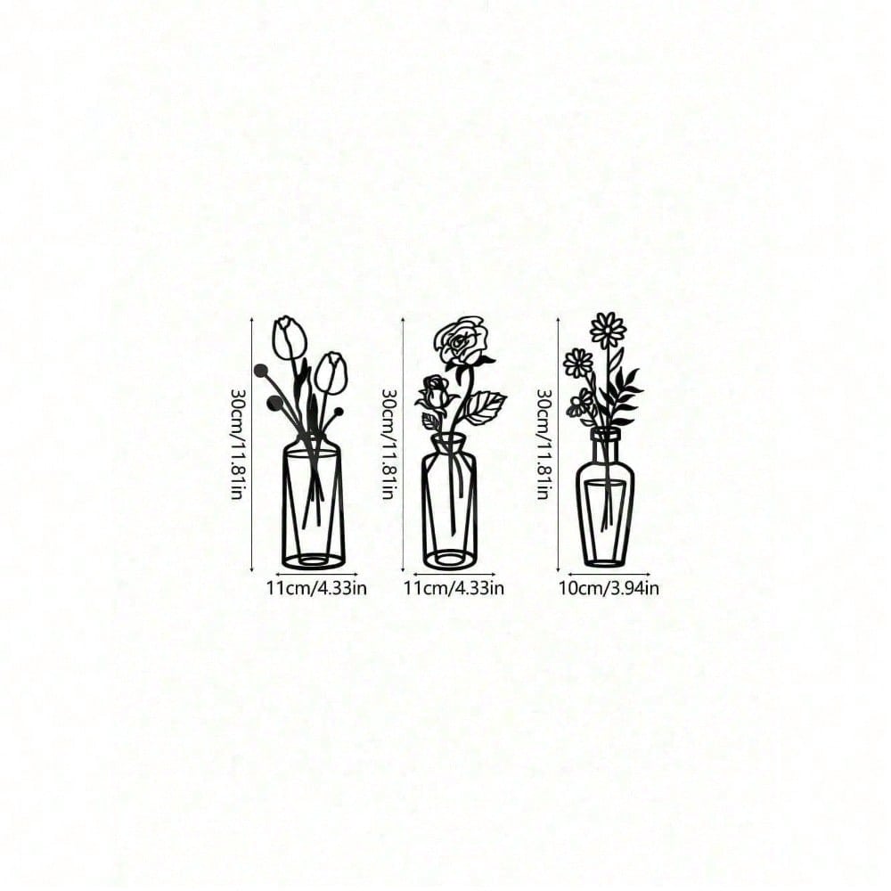 Vase Flower Metal Wall Art Set, Minimalist Floral Line Wall Decor
