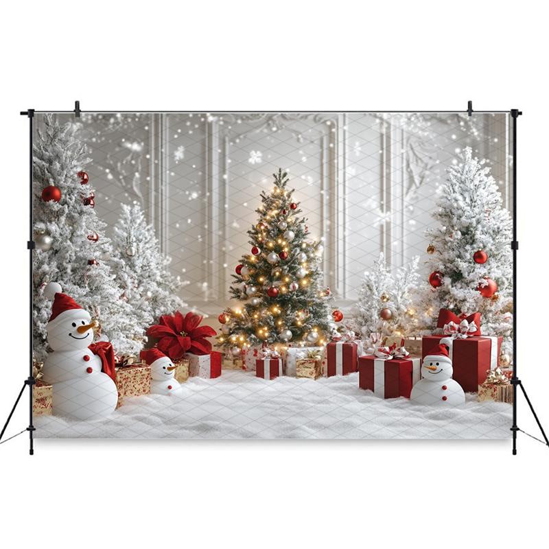 Mocsicka Christmas Tree Backdrops Photography Washable Winter Snowflake Photo Backgrounds White Wall Snowman Gifts Decors Banner