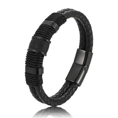 1 Bracciale da Uomo Retro Europeo e Americano con Fibbia Magnetica, Bracciale in Pelle Intrecciata PU Lega, Bracciale di Coppia Tendenza-808057
