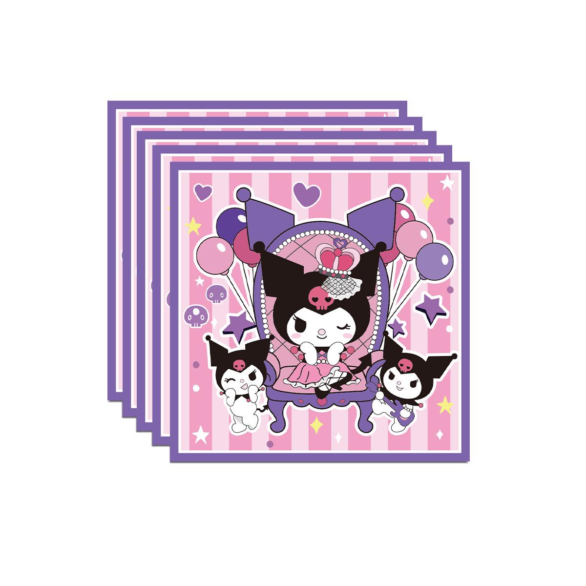 

Kuromi Birthday Party Decoration Set: Disposable Plates, Cups, Napkins, Tablecloth, Cutlery.