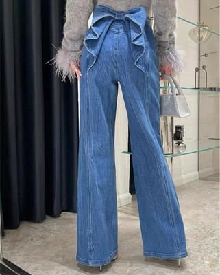 Y2k Γυναικεία Τζιν Παντελόνια Καμπάνα με Πλισέ Φιόγκο, Ευρεία Γραμμή, Ίσια Γραμμή, Ψηλόμεσο, Γυναικεία Τζιν Παντελόνια, Ξεβαμμένα, με Σκισίματα, Παντελόνια High Street