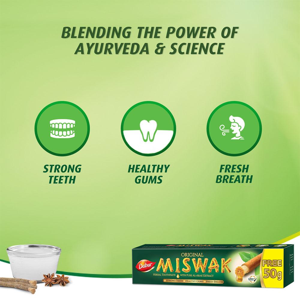 Miswak Herbal Toothpaste (herbal Toothpaste with Pure Miswak Extract) 150g Dabur