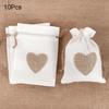 10Pcs Natural Linen Burlap Bag Heart Jute Drawstring Candy Gifts Packaging Bags For Wedding Birthday Party Decor Jewelry Pouches