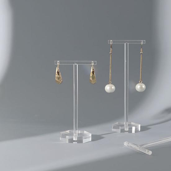 Earrings Display Stand Transparent T-shaped Hexagon/Rectangle/Round Base Detachable Non-slip Photo Props Acrylic Heavy Duty Drop Earrings Jewelry
