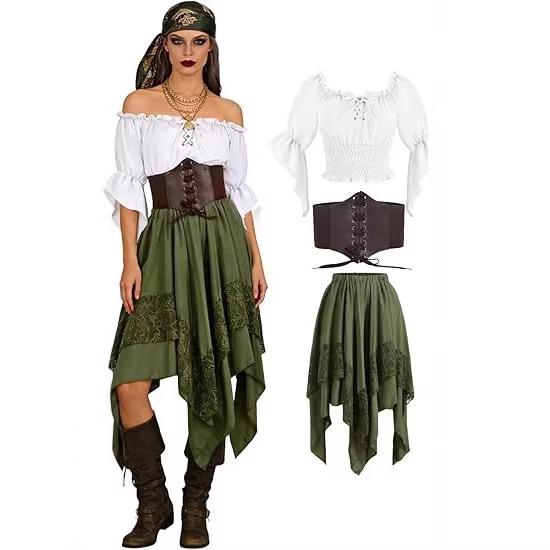 2026 Large Renaissance Lace Skirt Dress - Asymmetrical Halloween Fairy Style