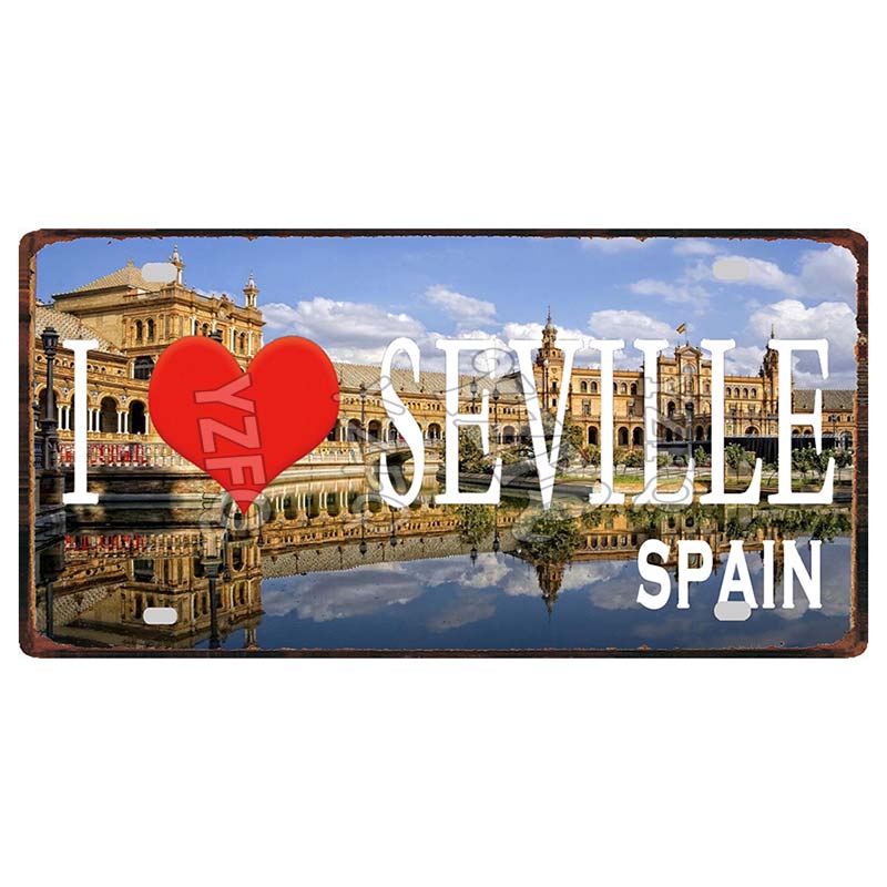 Spain Seville Barcelona Travel Souvenir LIsence Metal Signs Plaque Decorative Wall Art Shop Club Bar Home Decor 30X15CM DC-1054A