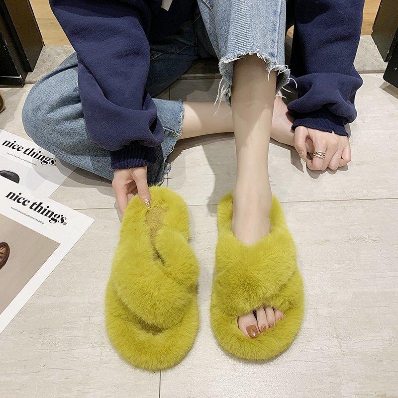 Internet celebrity Mao Mao slippers female pink 2025 autumn and winter new home versatile outer wear thick thermal cotton one-word slippers