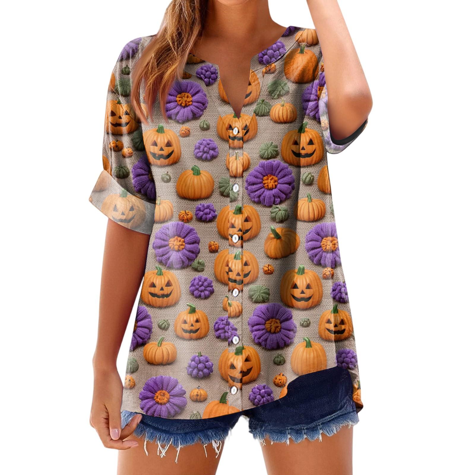 

Женская модная, повседневная, удобная, свободного кроя футболка с принтом на Хэллоуин S фиолетовый