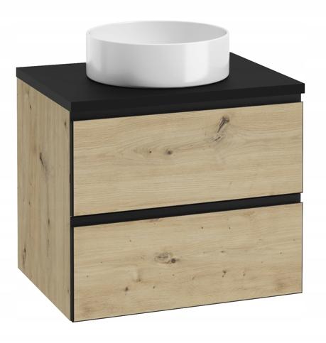 Zestaw Szafka Łazienkowa Wisząca Pod Umywalkę Z Czarnym Blatem 60x50x46cm Modus