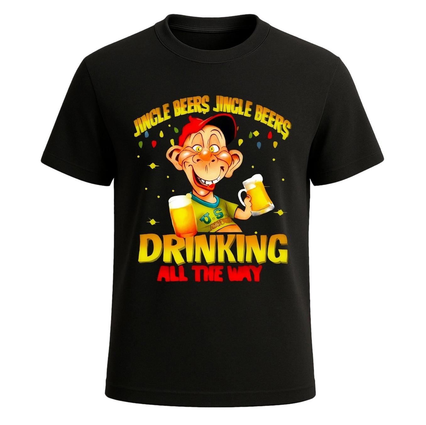 JINGLE BEERS DRINKING | Christmas Santa Xmas Party Gift Funny T-Shirt Tee Top S разноцветный