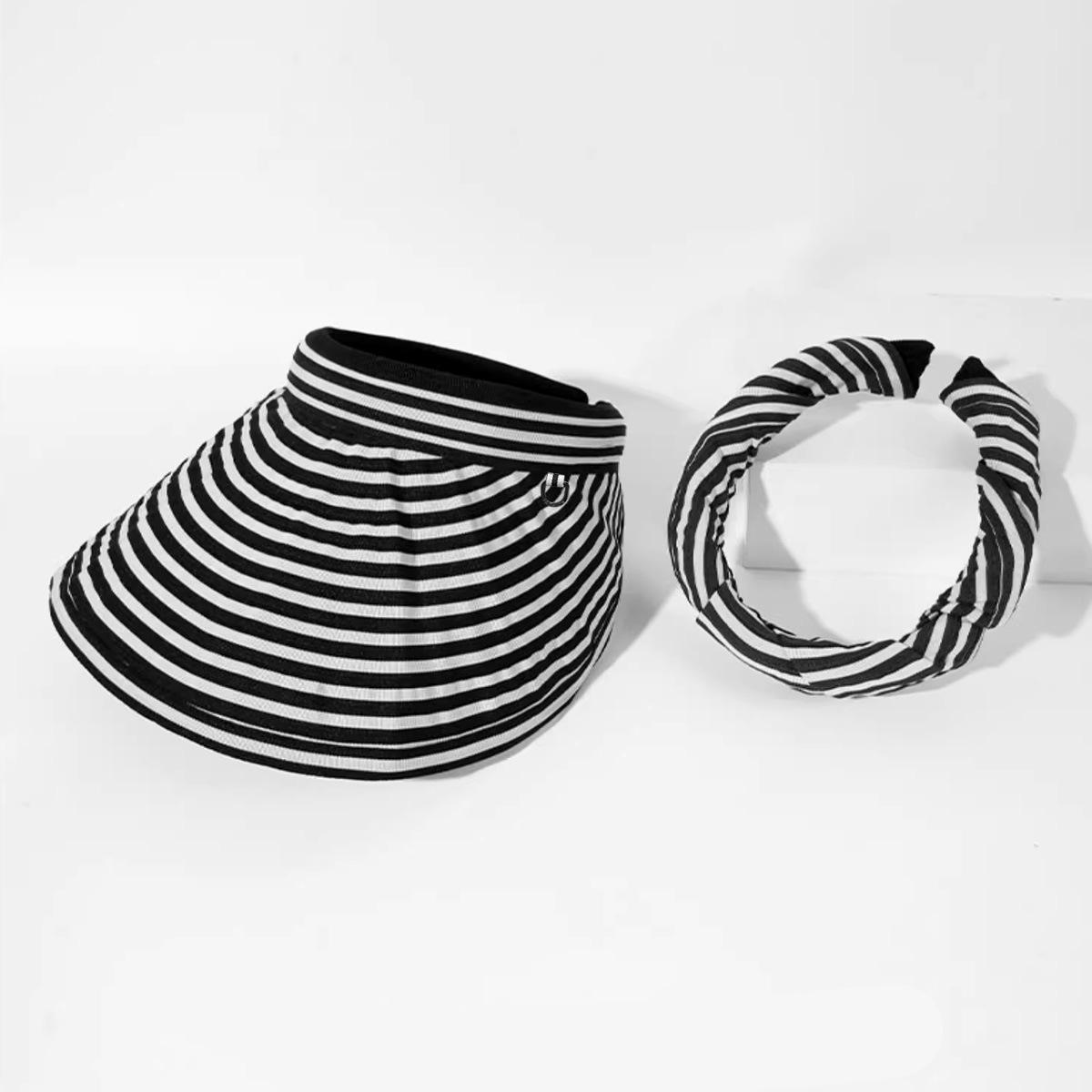 

Новая летняя полосатая повязка на голову, шляпа двойного назначения с открытым верхом для защиты от солнца, уличная пляжная шляпа от солнца, дышащая шляпа от солнца большого размера Adjustable чёрный