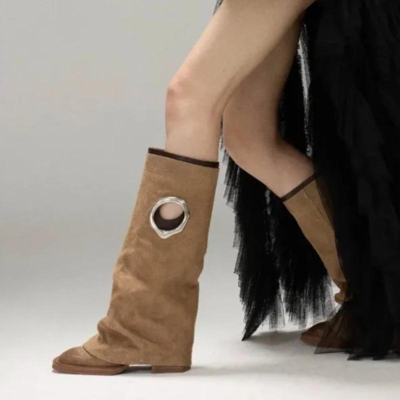 Designer Women's Boots Retro Knee-high Boots Fashion Straight Leg Pants Boots Women's Thick Heeled Platform Booties Botas Mujer