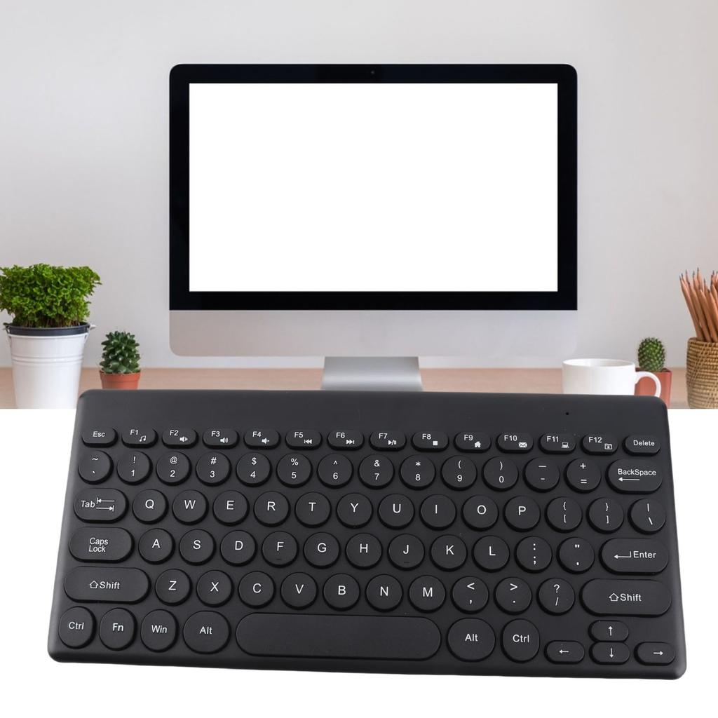 Wireless Keyboard 2.4G 78 Keys Ergonomic Design Portable Slim Power Saving Round Keycaps USB Keyboard