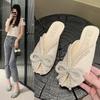 Baotou half slippers women's summer outer wear 2025 new versatile flat bottom pregnant women French pearl bow fish mouth sandals